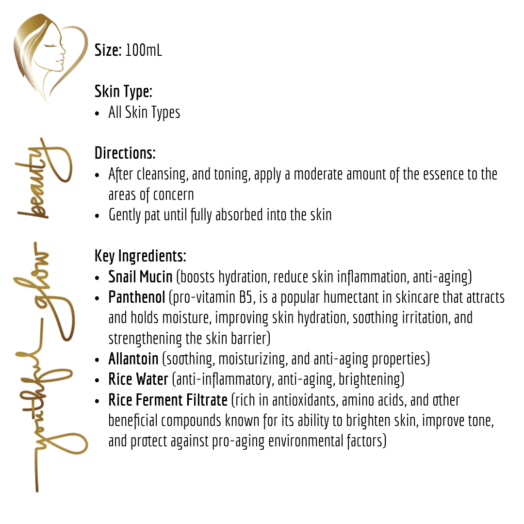 Snail Mucin 97% + Rice Essence | Korean Glow Skincare USA